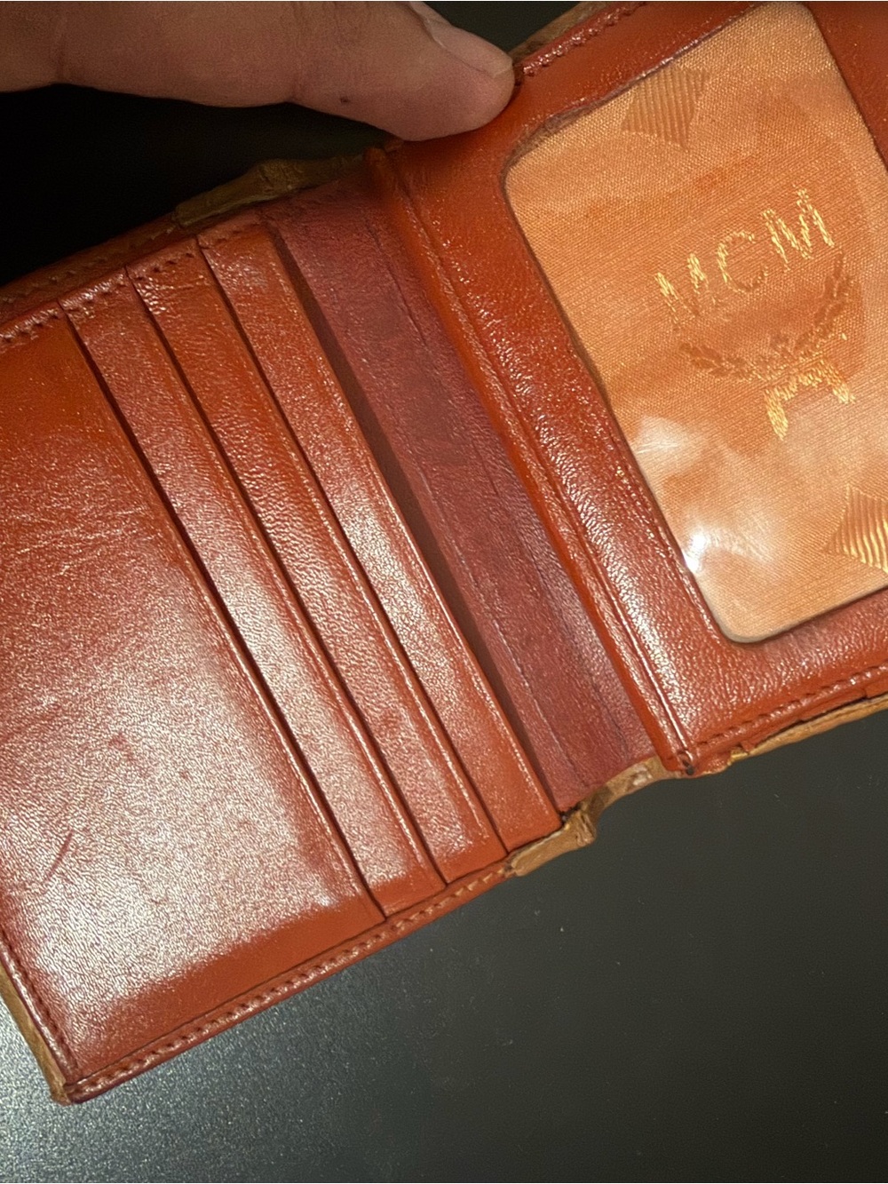 MCM Cognac Monogram Compact Wallet with Gold Plaque - Picture 3 of 5